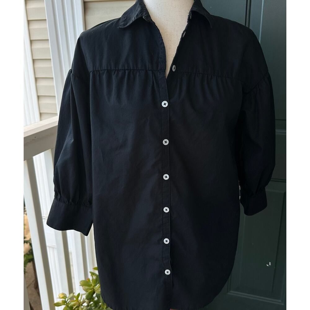 Maeve by Anthropologie XS Black Puff Sleeve Cotton Shirt Dress Cottagecore Mini